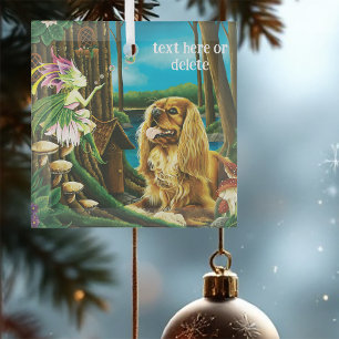 Playful Fantasy Cavalier Spaniel Fairy Sprite Glass Ornament