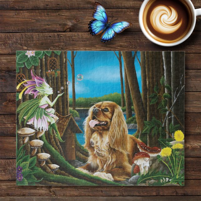 Playful Fantasy Cavalier Spaniel Fairy Sprite Jigsaw Puzzle (Creator Uploaded)