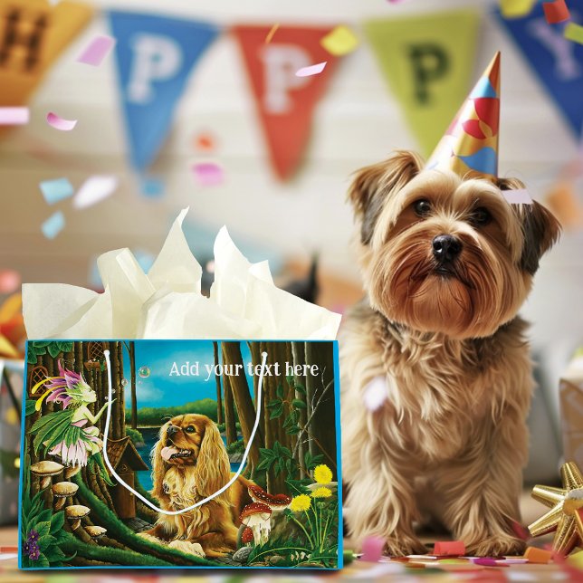 Playful Fantasy Cavalier Spaniel Fairy Sprite Large Gift Bag (Creator Uploaded)