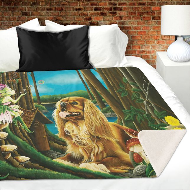 Playful Fantasy Cavalier Spaniel Fairy Sprite Sherpa Blanket (Creator Uploaded)