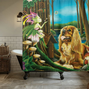 Playful Fantasy Cavalier Spaniel Fairy Sprite Shower Curtain