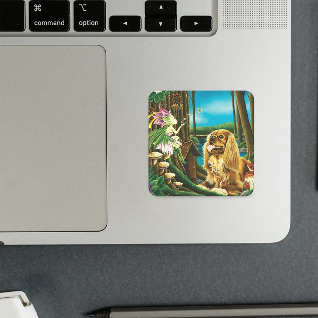 Playful Fantasy Cavalier Spaniel Fairy Sprite Square Sticker (Creator Uploaded)
