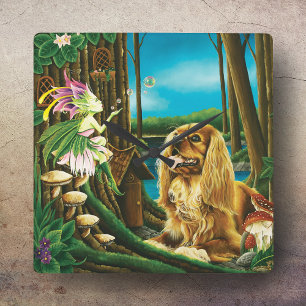 Playful Fantasy Cavalier Spaniel Fairy Sprite Square Wall Clock