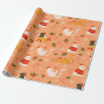 Playful Fat Cats Christmas Pattern Wrapping Paper