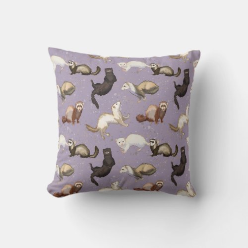 Playful Ferret Business on Purple Throw Pillow