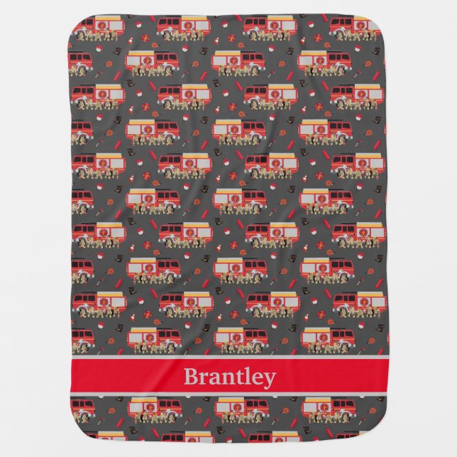 Playful Fire Truck Maltese Cross Design Baby Blanket (Front)