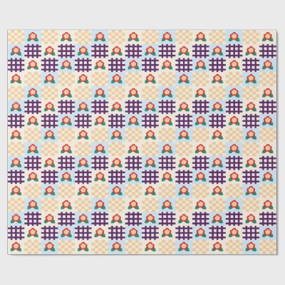 Playful Floral Grid Pattern Wrapping Paper