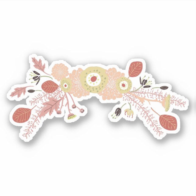 Playful Floral Mix Peach Green Illustrated Flowers Sticker (Front)