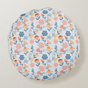 Playful Floral Pattern Round Pillow