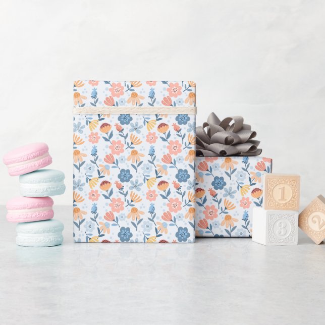 Playful Floral Pattern Wrapping Paper Roll (Baby Shower)