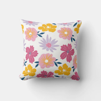 Playful Floral Symphony Throw Pillow