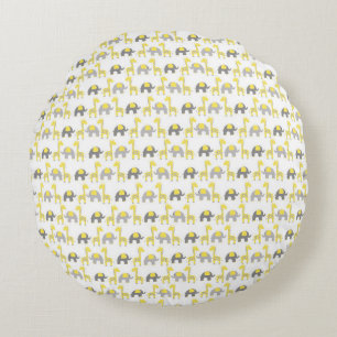 Playful Folk Art Giraffe & Animal Friends Seamless Round Pillow