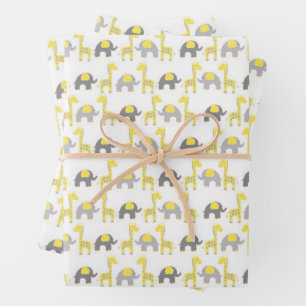 Playful Folk Art Giraffe & Animal Friends Seamless Wrapping Paper Sheets