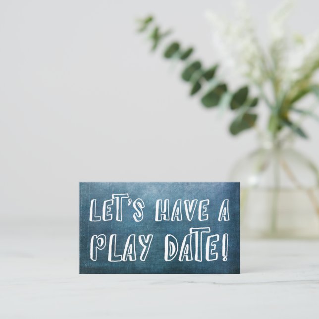Playful Font, Blue Grunge Mommy Play Date Card (Standing Front)