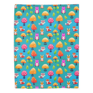 🌿 Playful Forest Animals Cute Woodland Kids  Duvet Cover