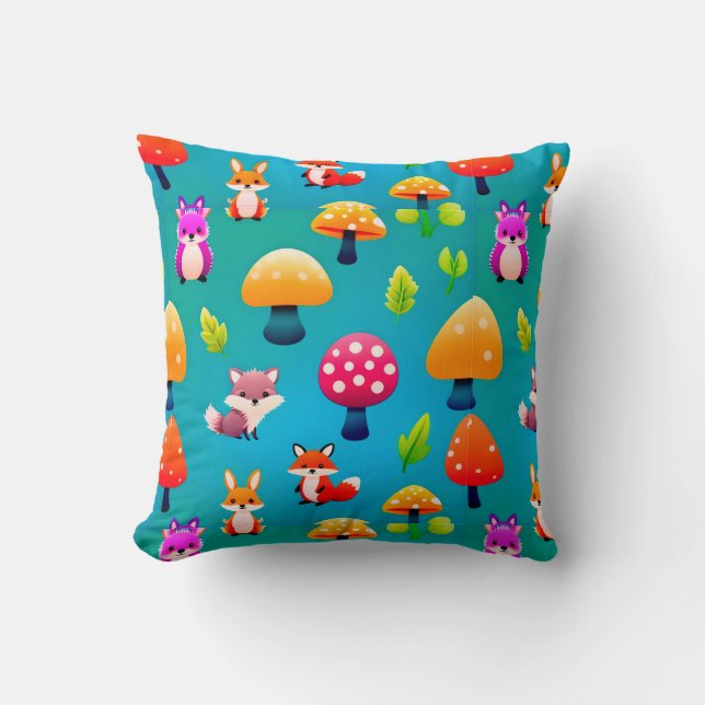 Playful Forest Scene With Cute Animals Throw Pillow (Front)