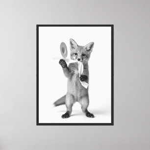 Playful Fox Holding Toilet Paper Minimalist Wild Canvas Print
