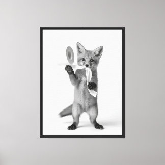 Playful Fox Holding Toilet Paper Minimalist Wild Canvas Print