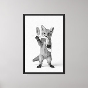 Playful Fox Holding Toilet Paper Minimalist Wild Canvas Print