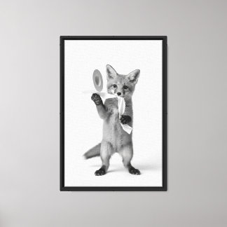 Playful Fox Holding Toilet Paper Minimalist Wild Canvas Print