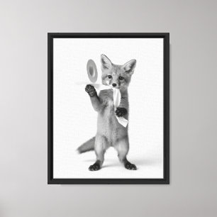 Playful Fox Holding Toilet Paper Minimalist Wild Canvas Print