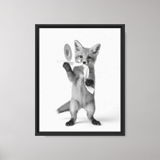 Playful Fox Holding Toilet Paper Minimalist Wild Canvas Print