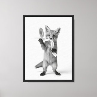Playful Fox Holding Toilet Paper Minimalist Wild Canvas Print