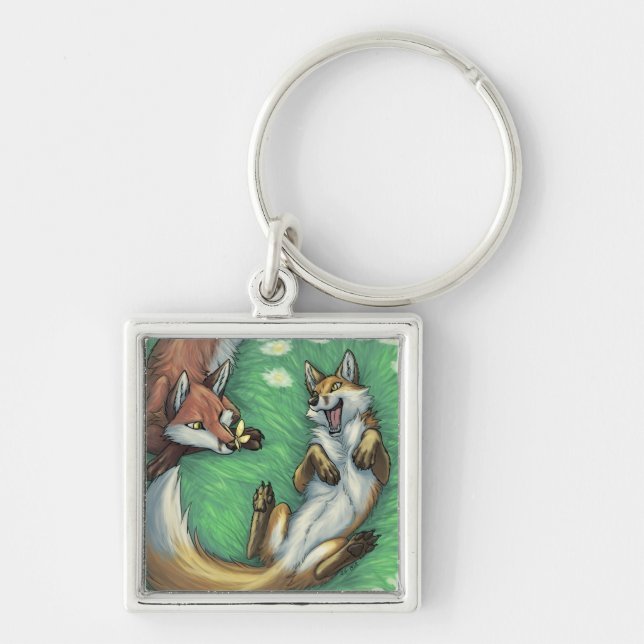 Playful foxes keychain (Front)