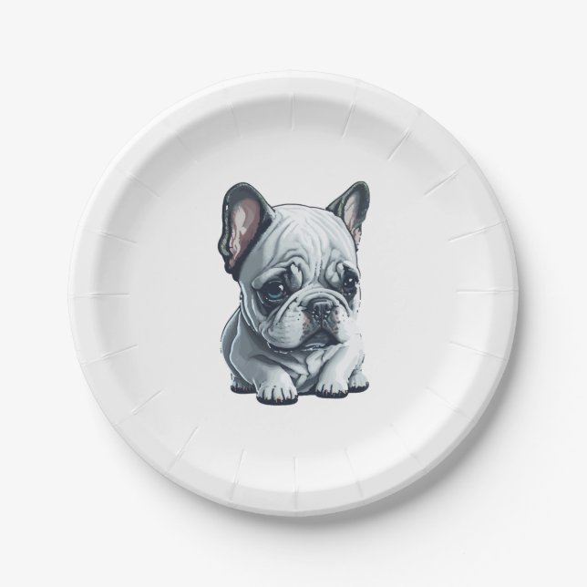 Playful French bulldog sitting  Paper Plates (Front)