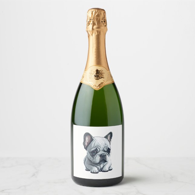 Playful French bulldog sitting  Sparkling Wine Label (Front)