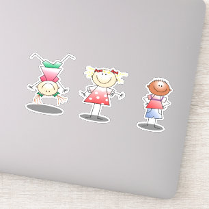 Playful friends drawing on sticker