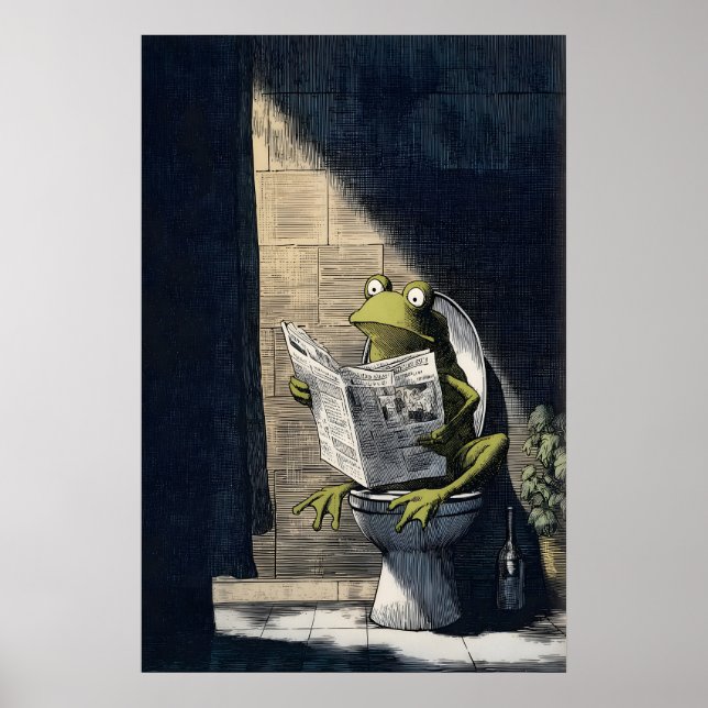 Playful Frog Art Print - Humorous Bathroom Wall (Front)