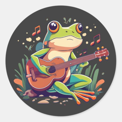 Playful Frog with Banjo _ Cute Musical Amphibian Classic Round Sticker