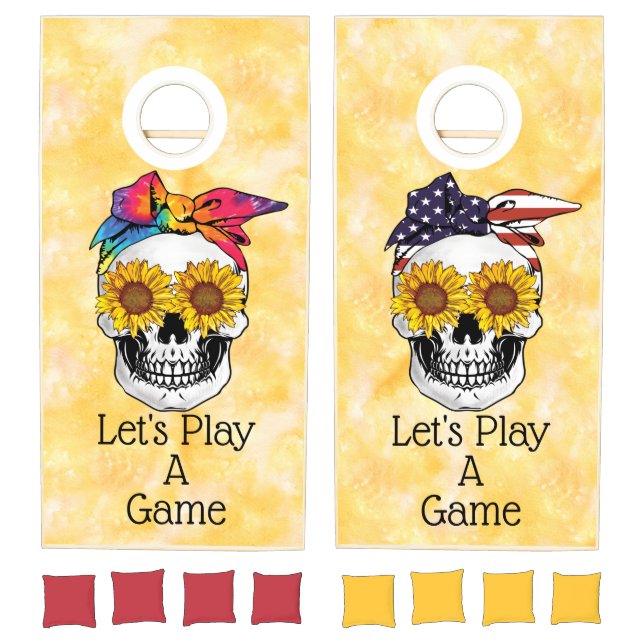 Playful Fun Hippie Tye Dye Patriotic USA Skull Art Cornhole Set (Set)