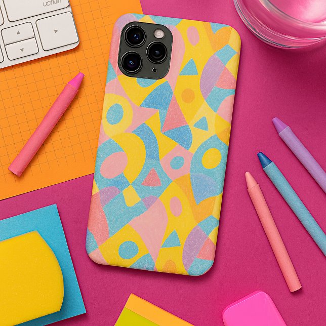 Playful Funky Amorphous Shapes Crayon Art Pattern Iphone Case (Creator Uploaded)