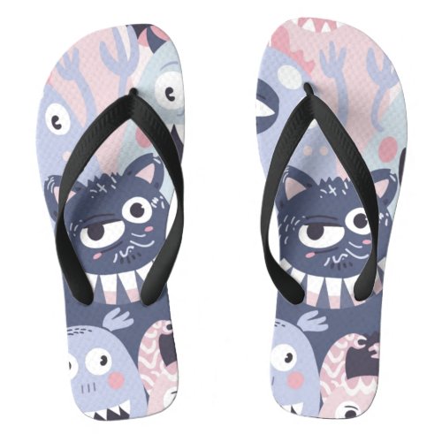 Playful Funny Monster  Flip Flops