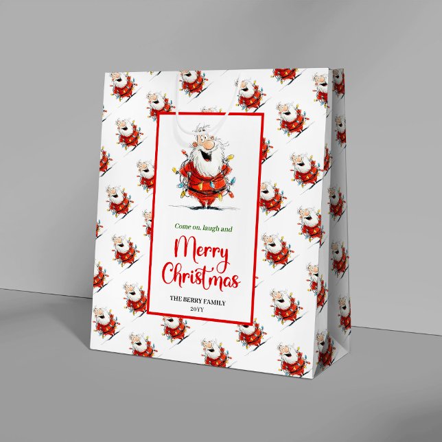 Playful funny Santa artistic red green gift bag (Playful funny Santa artistic red green gift bag)