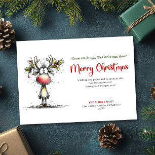 Playful Funny Santa Watercolor Red Green Greeting Holiday Card