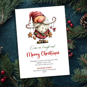 Playful Funny Santa Watercolor Red Green Greeting Holiday Card