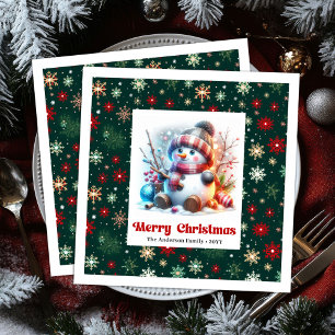 Playful funny snowman with snowflakes kids napkins