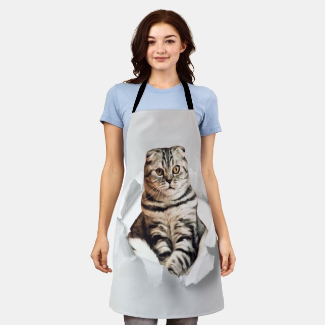 Playful Funny Torn Paper Cute Cat Lover Humor Apron (Worn)