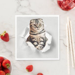 Playful Funny Torn Paper Cute Cat Lover Humor Napkins