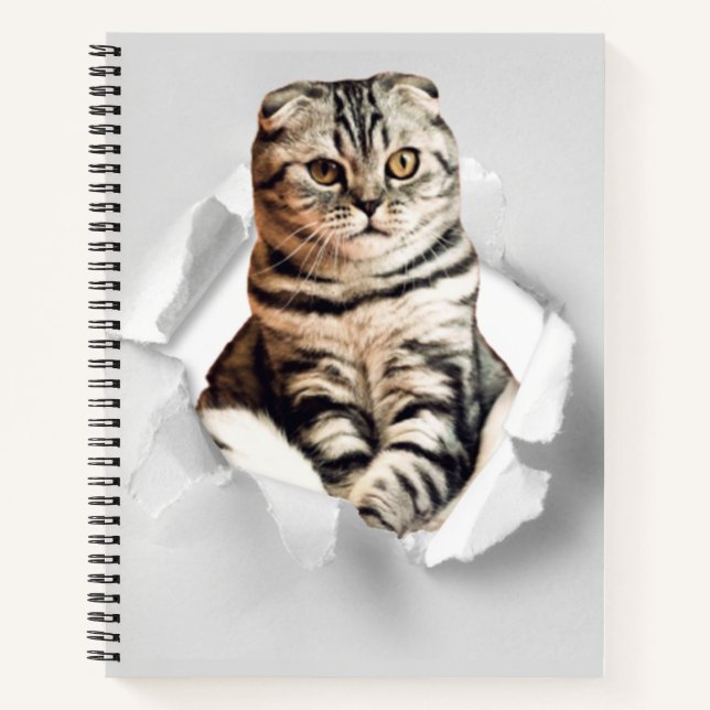 Playful Funny Torn Paper Cute Cat Lover Humor Notebook (Front)