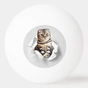 Playful Funny Torn Paper Cute Cat Lover Humor Ping Pong Ball