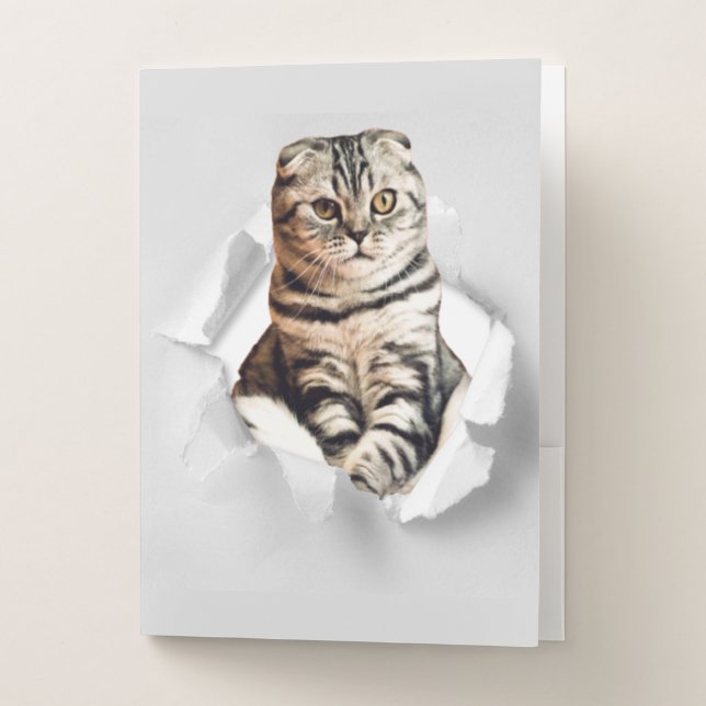 Playful Funny Torn Paper Cute Cat Lover Humor Pocket Folder (Front)