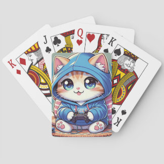 Playful Gamer Cat  in Cozy Setting Poker Cards