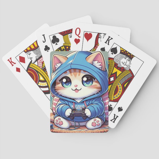 Playful Gamer Cat  in Cozy Setting Poker Cards (Back)