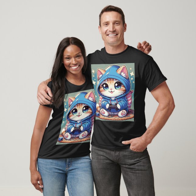 Playful Gamer Cat  in Cozy Setting T-Shirt (Unisex)