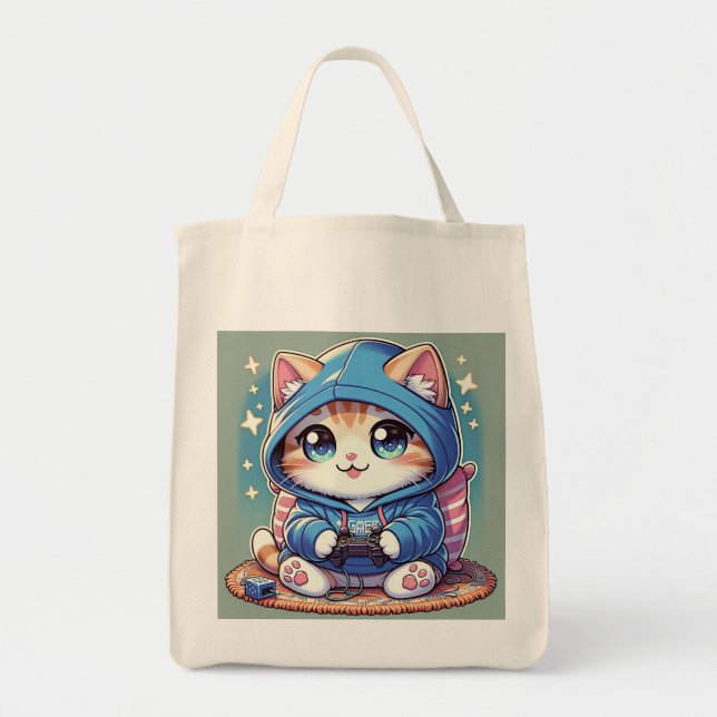 Playful Gamer Cat  in Cozy Setting Tote Bag (Front)