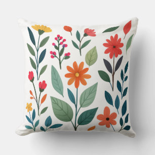 Playful Garden Charm Colorful Botanical & Ladybug Throw Pillow
